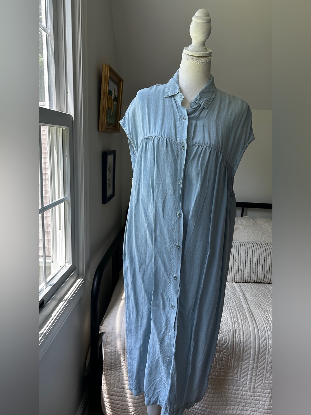 LACAUSA Light Blue Casual Button-Front Dress
